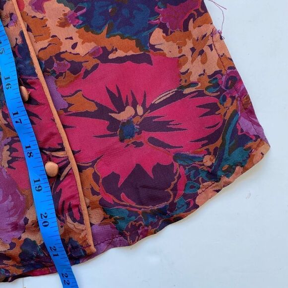 Vintage Mandarin Style Floral Print Blouse Pink Size Small - Picture 12 of 12